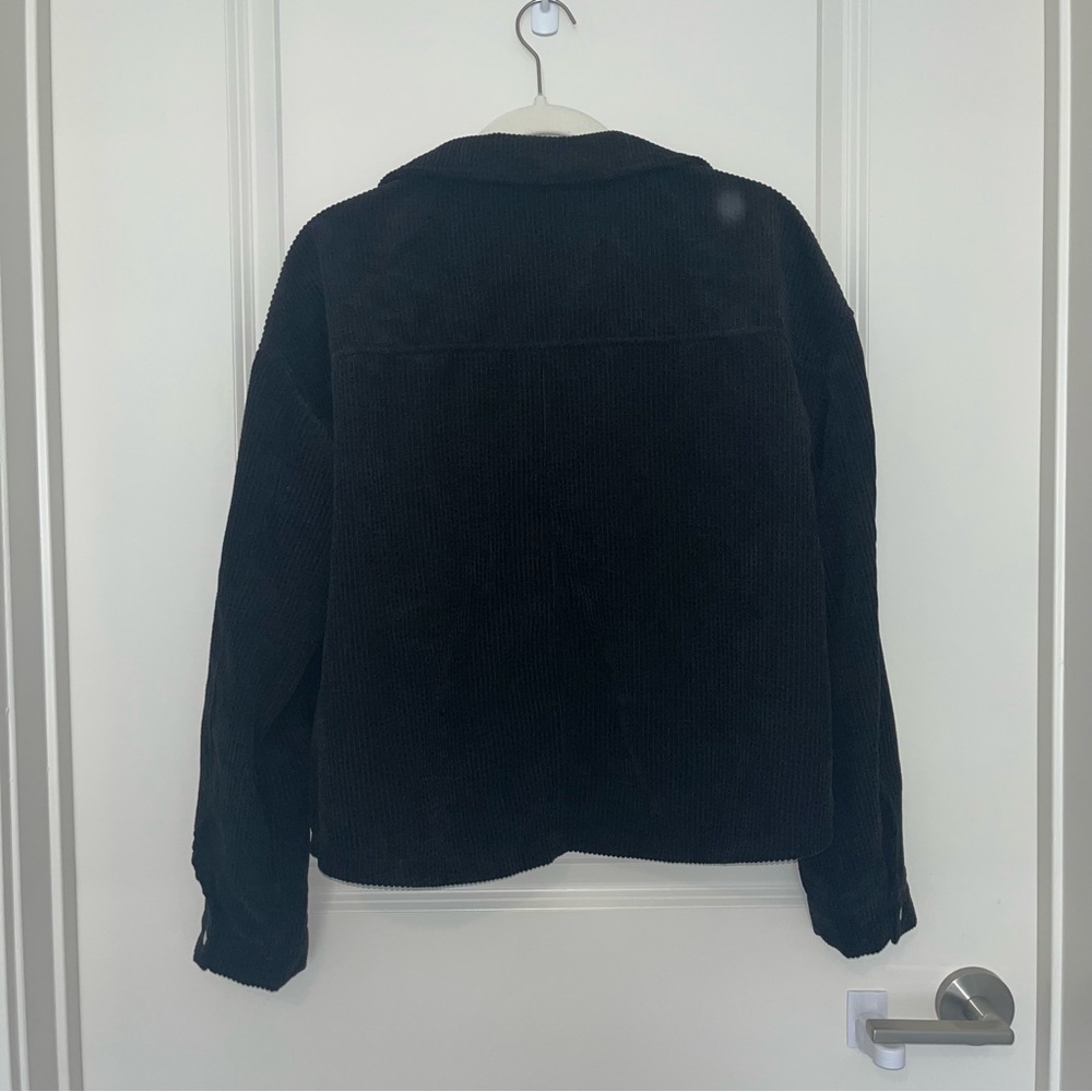 Black Corduroy Jacket with button detail, drop shoulder, and flap pocket - Picture 4 of 4